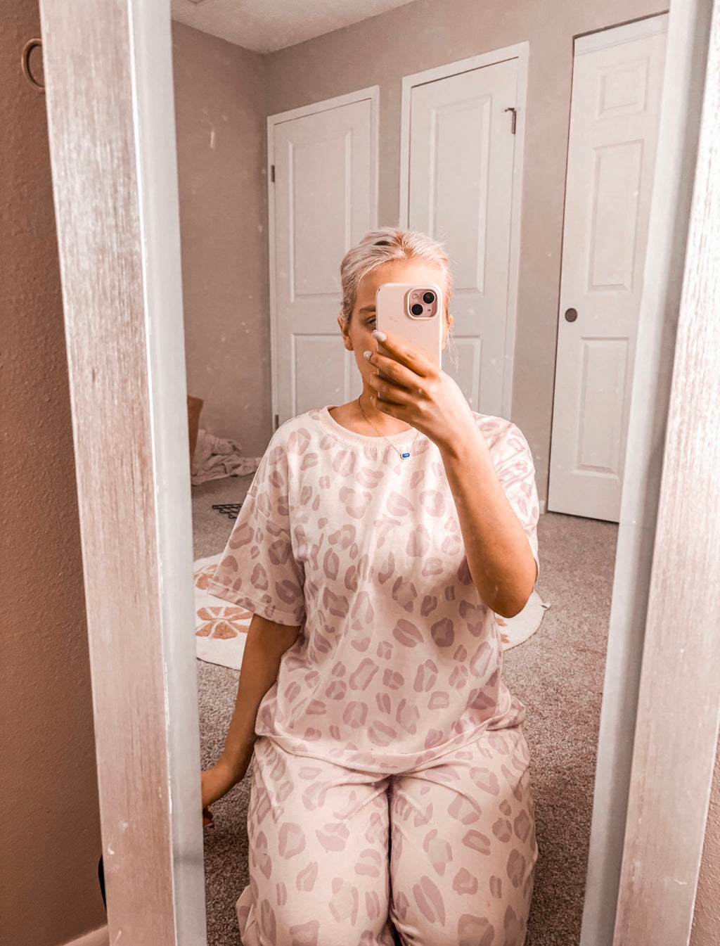 Pink Leopard Two Piece Top and Pants Set