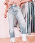 Sky Blue High Waist Distressed Straight Leg Jeans